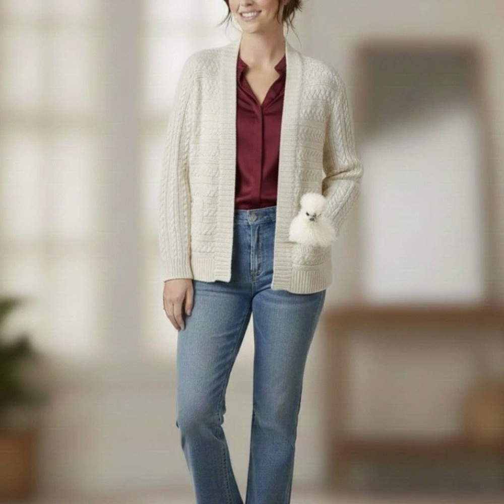 Talbots Cream Cable Knit Cardigan